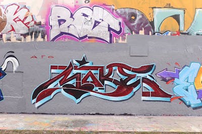 Red and Light Blue Stylewriting by MOKE. This Graffiti is located in Berlin, Germany and was created in 2021. This Graffiti can be described as Stylewriting and Wall of Fame.