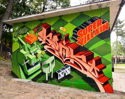 Light Green and Coralle and Red Stylewriting by NLS CREW and Kotk. This Graffiti is located in Bulgaria and was created in 2024. This Graffiti can be described as Stylewriting, Characters, Streetart and 3D.