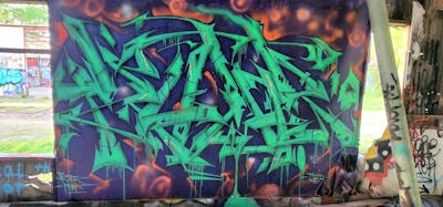 Cyan and Blue and Orange Stylewriting by Kuhr. This Graffiti is located in United States and was created in 2023. This Graffiti can be described as Stylewriting and Abandoned.
