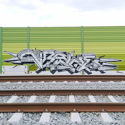 White and Black Stylewriting by NBSWE, bros, rizok and R120K. This Graffiti is located in Leipzig, Germany and was created in 2020. This Graffiti can be described as Stylewriting and Line Bombing.