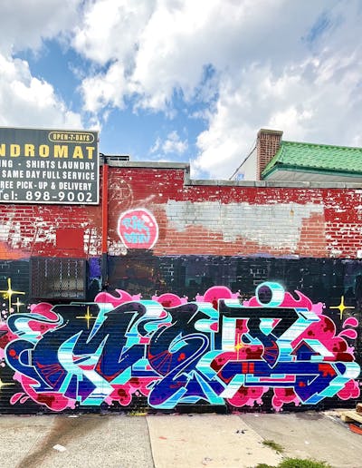 Colorful Stylewriting by MOI. This Graffiti is located in Jersey City, United States and was created in 2023. This Graffiti can be described as Stylewriting and Wall of Fame.