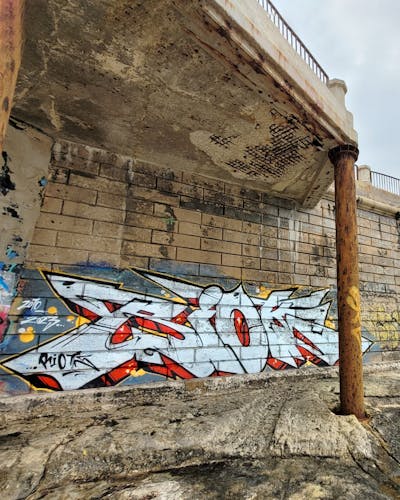 Red and Chrome Stylewriting by Riots. This Graffiti is located in SLIEMA, Malta and was created in 2023. This Graffiti can be described as Stylewriting and Abandoned.