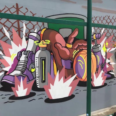 Coralle and Violet and Yellow Stylewriting by JINAK. This Graffiti is located in Batam, Indonesia and was created in 2023. This Graffiti can be described as Stylewriting and Characters.