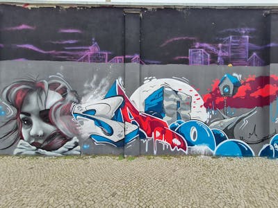 Grey and Light Blue Stylewriting by Saro. This Graffiti is located in Magdeburg, Germany and was created in 2022. This Graffiti can be described as Stylewriting, Wall of Fame and Characters.