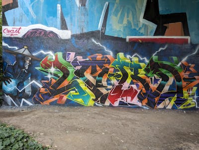 Colorful Stylewriting by LORD. This Graffiti is located in Caen, France and was created in 2023. This Graffiti can be described as Stylewriting, Characters and Wall of Fame.
