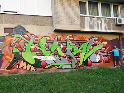 Grey and Light Green and Red Stylewriting by Nerv. This Graffiti is located in Novi Sad, Serbia and was created in 2018.