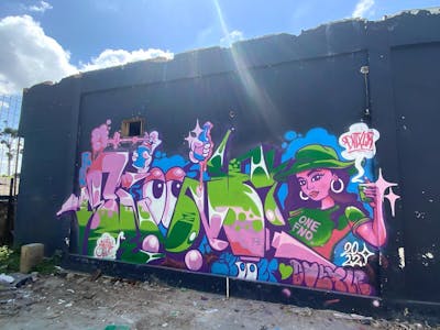 Colorful Stylewriting by Eno_onf and DEV. This Graffiti is located in Jambi, Indonesia and was created in 2022. This Graffiti can be described as Stylewriting and Characters.