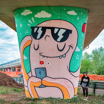 Coralle and Light Green Characters by Octofly Art. This Graffiti is located in Brescia, Italy and was created in 2022.