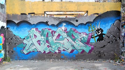 Cyan and Colorful Stylewriting by Baro. This Graffiti is located in Sweden and was created in 2022. This Graffiti can be described as Stylewriting, Characters and Wall of Fame.