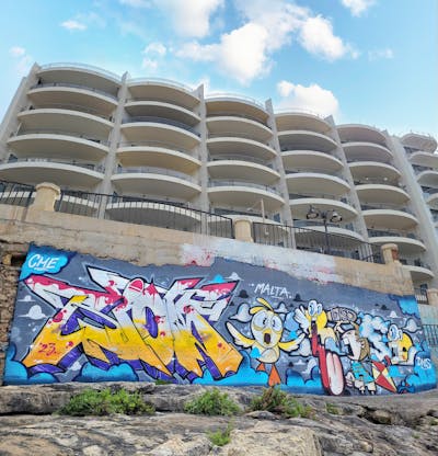 Colorful Stylewriting by Riots and trisd. This Graffiti is located in Malta and was created in 2023. This Graffiti can be described as Stylewriting and Characters.