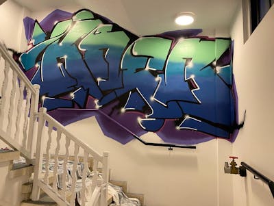 Blue and Colorful Stylewriting by KNEB. This Graffiti is located in Cyprus and was created in 2022. This Graffiti can be described as Stylewriting and Commission.