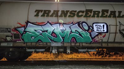 Green and Colorful Stylewriting by ALL CAPS COLLECTIVE, DCK and Elmo. This Graffiti is located in Hungary and was created in 2020. This Graffiti can be described as Stylewriting, Trains and Freights.