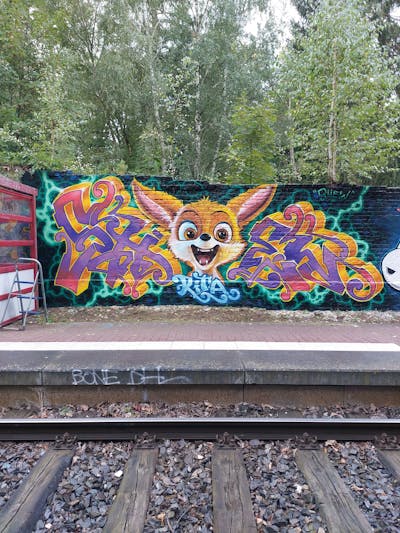 Orange and Colorful Stylewriting by Shew, the Buddys and Büro21. This Graffiti is located in Strausberg, Germany and was created in 2023. This Graffiti can be described as Stylewriting and Characters.