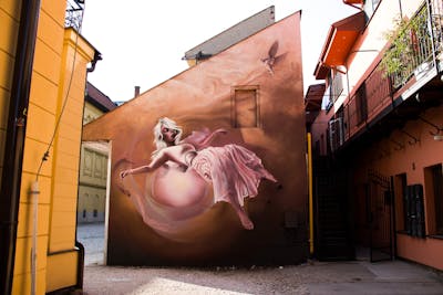 Coralle and Orange Characters by Notes, BTS and POK. This Graffiti is located in Prešov, Slovakia and was created in 2021. This Graffiti can be described as Characters and Murals.