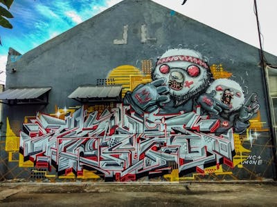 Colorful and Grey Stylewriting by Mone and NC+. This Graffiti is located in Bekasi, Indonesia and was created in 2021. This Graffiti can be described as Stylewriting, Characters and Murals.