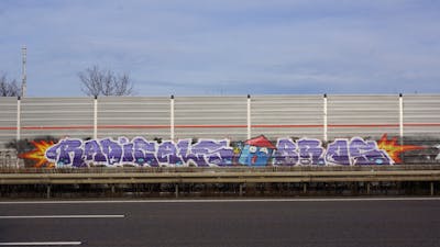 Violet and Colorful Stylewriting by bros, RCS, rizok and R120K. This Graffiti is located in Leipzig, Germany and was created in 2020. This Graffiti can be described as Stylewriting, Characters and Street Bombing.