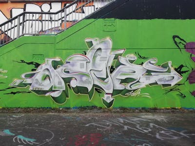 Light Green and Grey Stylewriting by Aser. This Graffiti is located in Leipzig, Germany and was created in 2022. This Graffiti can be described as Stylewriting and Wall of Fame.
