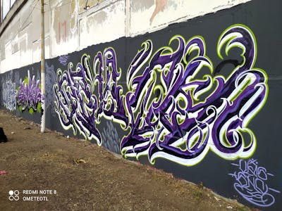 Violet and White and Grey Stylewriting by Tanck and SHC. This Graffiti is located in Ecatepec, Mexico and was created in 2023.