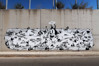 Black and White Stylewriting by BIZ. This Graffiti is located in Greece and was created in 2022. This Graffiti can be described as Stylewriting, Characters and Street Bombing.