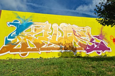 Yellow and Colorful Stylewriting by Ruin. This Graffiti is located in Salzwedel, Germany and was created in 2023.