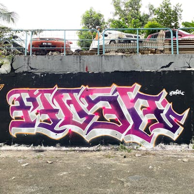 Violet and White Stylewriting by MOSH. This Graffiti is located in Kuala Lumpur, Malaysia and was created in 2021.