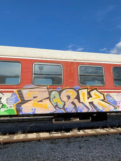 Colorful Stylewriting by Zark. This Graffiti is located in Italy and was created in 2023. This Graffiti can be described as Stylewriting and Trains.