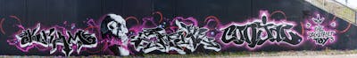 Black and White Stylewriting by kram, shmri, Nuke and Conjac. This Graffiti is located in Leipzig, Germany and was created in 2021. This Graffiti can be described as Stylewriting, Characters and Wall of Fame.