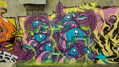 Colorful and Coralle Characters by Rafia. This Graffiti is located in Depok, Indonesia and was created in 2022.