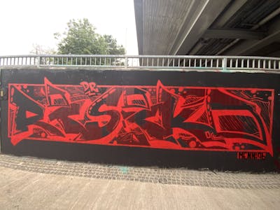 Red and Black Stylewriting by Menni96. This Graffiti is located in Ingolstadt, Germany and was created in 2022. This Graffiti can be described as Stylewriting and Wall of Fame.