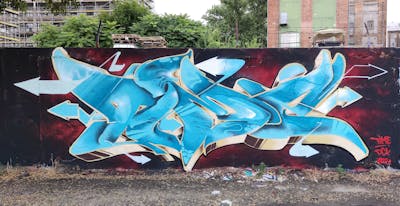 Light Blue Stylewriting by Time. This Graffiti is located in Budapest, Hungary and was created in 2021.