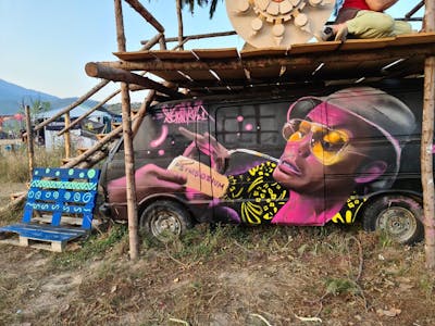 Colorful Characters by serman. This Graffiti is located in Ambelonas, Greece and was created in 2021. This Graffiti can be described as Characters, Streetart and Cars.