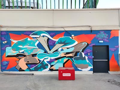 Colorful and Cyan Stylewriting by 7AM. This Graffiti is located in Novi Sad, Serbia and was created in 2023.