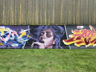 Colorful Stylewriting by shmri, Posa, TMF, OCB and Ast. This Graffiti is located in Bremerhaven, Germany and was created in 2022. This Graffiti can be described as Stylewriting, Characters and Wall of Fame.