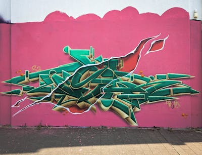 Green and Coralle and Beige Stylewriting by tesar.one. This Graffiti is located in Feucht, Germany and was created in 2022.