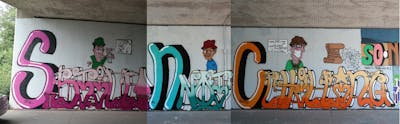 Colorful Stylewriting by CesarOne.SNC. This Graffiti is located in Wiesbaden, Germany and was created in 2017. This Graffiti can be described as Stylewriting, Characters and Wall of Fame.