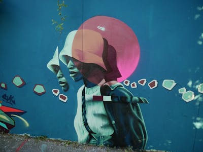 Cyan and Coralle Characters by Mister Oreo. This Graffiti is located in Duisburg, Germany and was created in 2022.