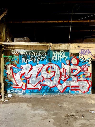 Grey and Colorful Stylewriting by MOI. This Graffiti is located in NEW YORK CITY, United States and was created in 2023. This Graffiti can be described as Stylewriting and Abandoned.