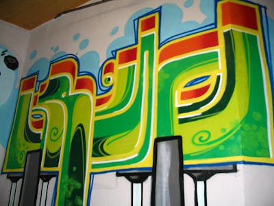 Green Stylewriting by urine and OST. This Graffiti is located in Delitzsch, Germany and was created in 2005.
