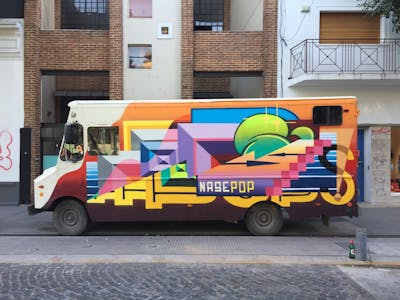 Colorful Stylewriting by Nase pop. This Graffiti is located in Buenos aires, Argentina and was created in 2018. This Graffiti can be described as Stylewriting, Futuristic and Cars.