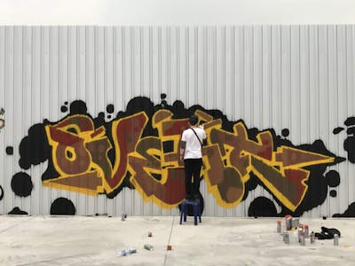 Brown and Orange Stylewriting by OVERT. This Graffiti is located in Bangkok, Thailand and was created in 2018.