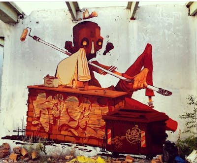 Orange and Red and Beige Characters by Hades. This Graffiti is located in Sarajevo, Bosnia and Herzegovina and was created in 2017. This Graffiti can be described as Characters, Streetart, Stylewriting, Throw Up and Atmosphere.