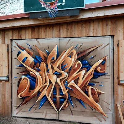 Brown and Blue and Beige Stylewriting by Shew, the Buddys and Büro21. This Graffiti is located in Strausberg, Germany and was created in 2023. This Graffiti can be described as Stylewriting and 3D.