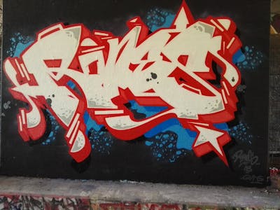 Red and White Stylewriting by Rones. This Graffiti is located in Poland and was created in 2022. This Graffiti can be described as Stylewriting and Wall of Fame.