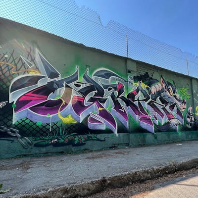 Colorful Stylewriting by Ogryz. This Graffiti is located in Nowa Sol, Poland and was created in 2022. This Graffiti can be described as Stylewriting, Characters and Wall of Fame.