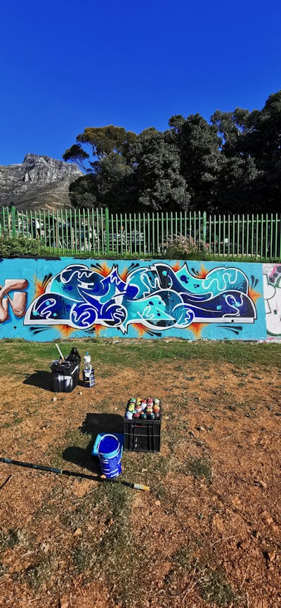 Light Blue and Blue Stylewriting by Pase. This Graffiti is located in Cape Town, South Africa and was created in 2022.