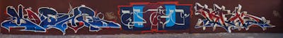 Red and Blue Stylewriting by mobar, urine, Pork and OST. This Graffiti is located in Leipzig, Germany and was created in 2015. This Graffiti can be described as Stylewriting, Handstyles and Wall of Fame.