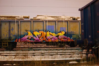 Colorful Stylewriting by Angel, DCK, ALL CAPS COLLECTIVE and NAPOS. This Graffiti is located in Hungary and was created in 2020. This Graffiti can be described as Stylewriting, Trains and Freights.