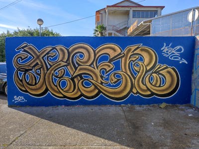 Gold and Blue Stylewriting by Tiger. This Graffiti is located in Rijeka, Croatia and was created in 2023.
