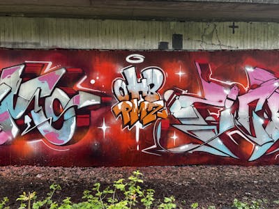 Red and Grey Stylewriting by ZICK, PMZ CREW, REKONE and OHB. This Graffiti is located in Oldenburg, Germany and was created in 2024.