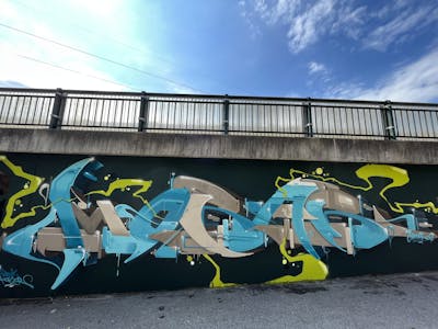 Cyan and Grey and Light Green Stylewriting by mobar. This Graffiti is located in Amstetten, Austria and was created in 2023.